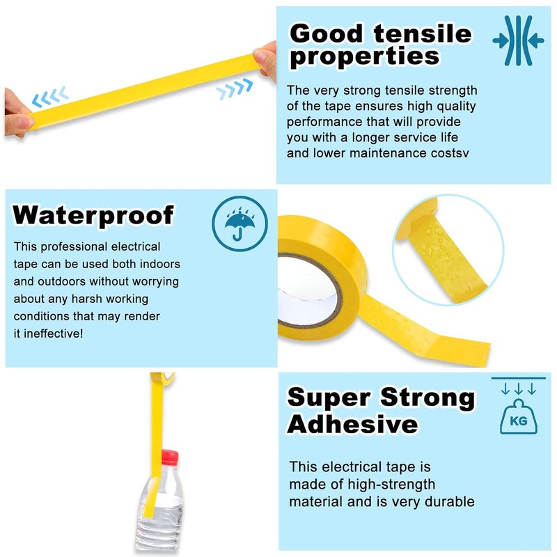 Romeda 9 Pack Electrical Tapes, Electrical Tape Water, Sun, and Oil Resistant, Electrical Tape is Suitable for Most Domestic, Commercial, and Industrial environments - Yellow - Image 3